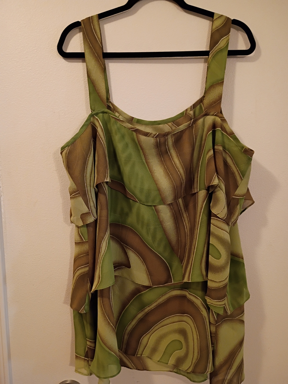 Green Abstract Print Ruffle Midi Dress